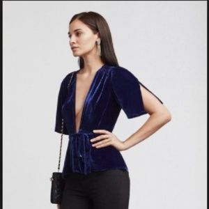 Reformation velvet navy tie front top